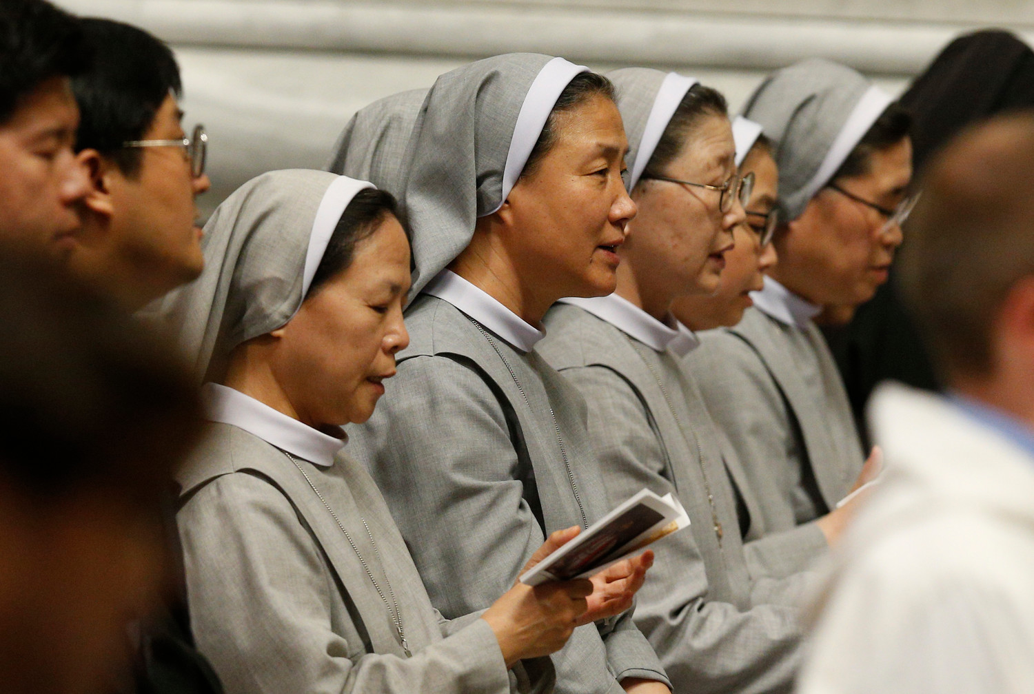 Nuns attend a Mass for peace for the Korean peninsula in St. Peter’s Basilica at the Vatican Oct. 17. The Mass was celebrated by Cardinal Pietro Parolin, Vatican secretary of state, and attended by South Korean President Moon Jae-in.